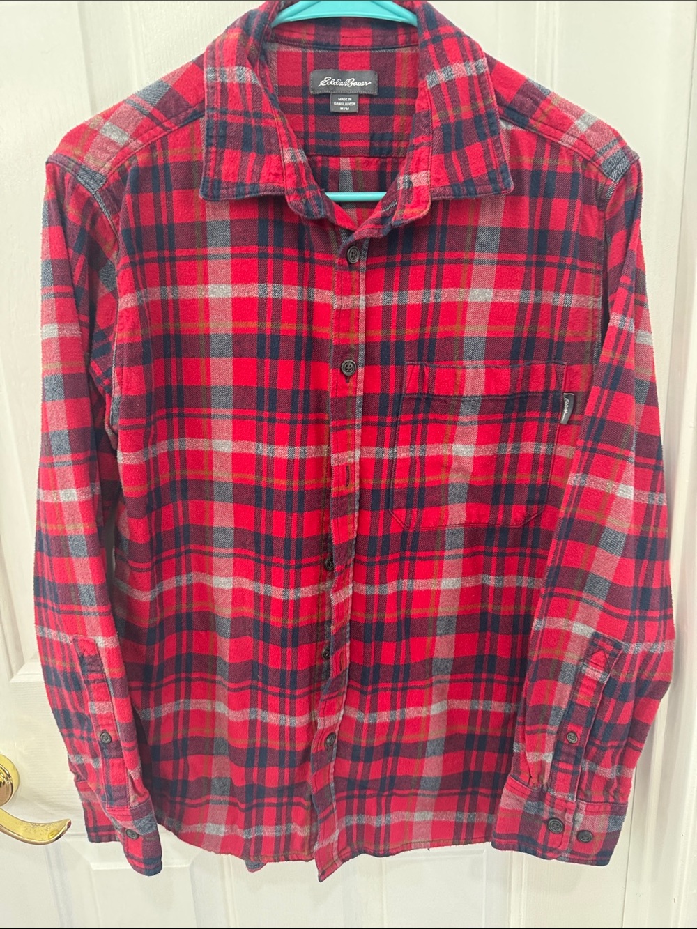 Eddie Bauer Red and Black Plaid Button-Down Shirt